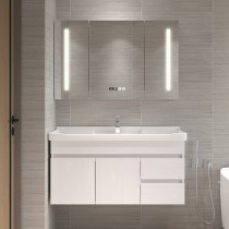 Solid Wood Bath Room Cabinet Mirror Cabinet Combination Smart Mirror Cabinet Ceramic integrated basin washing table toilet wash face pool washbasin