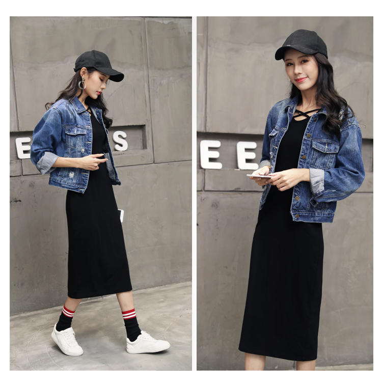 Cộng với váy nhung dày mùa thu nữ mùa đông và phần dài tay dài màu sắc rắn chắc trên đầu gối cẩn thận chiếc váy đen hoang dã váy ngủ 2 dây