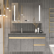 Rock board custom solid wood washbasin cabinet combination bathroom cabinet wash countertop artificial stone washbasin light luxury smart mirror