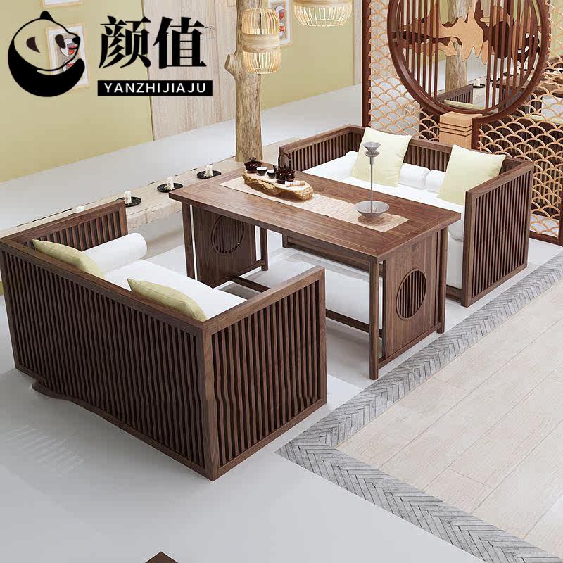 New Chinese tea house Zen tea table combination homestay hotel private room reception room light luxury fabric sofa club furniture