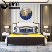 New Chinese full solid wood 1 8 m bed modern minimalist bed 1 5 m Minjuku hotel villa master bedroom with a double bed
