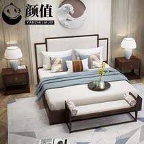 New Chinese white wax wood solid wood bed head cabinet 1 m 8 large bed villa clubhouse bedroom cloth art double bed furniture custom-made