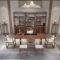 New Chinese Solid Wood Office Tea Room Log Bubble Tea Table Tea Table Tea Table And Chairs Combination Brief Modern Light Lavish Zen Tea Table