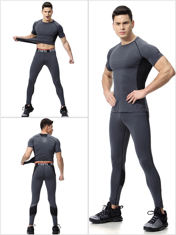 Bộ đồ thể thao mới nam co giãn nhanh khô thể thao Áo thun tập gym chạy hai bộ quần áo tập hè - Quần áo tập thể hình quần áo tập yoga