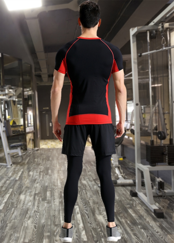 Bộ đồ thể thao nam co giãn nhanh khô Áo thun tập gym pro quần áo tập thể dục ba mảnh phù hợp với quần áo nén mùa hè - Quần áo tập thể hình áo tập gym nam