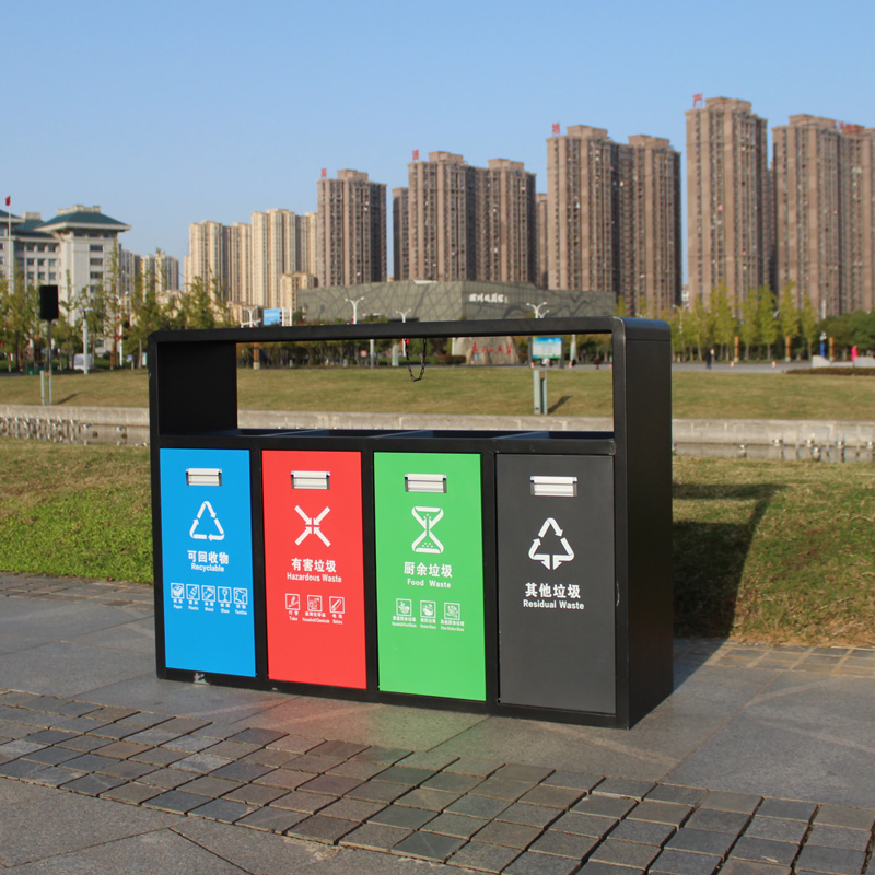 Four Classified Outdoor Stainless Steel Trash Can Public Occasion Large Number Commercial Community Street Park Outdoor Fruit Leather Case