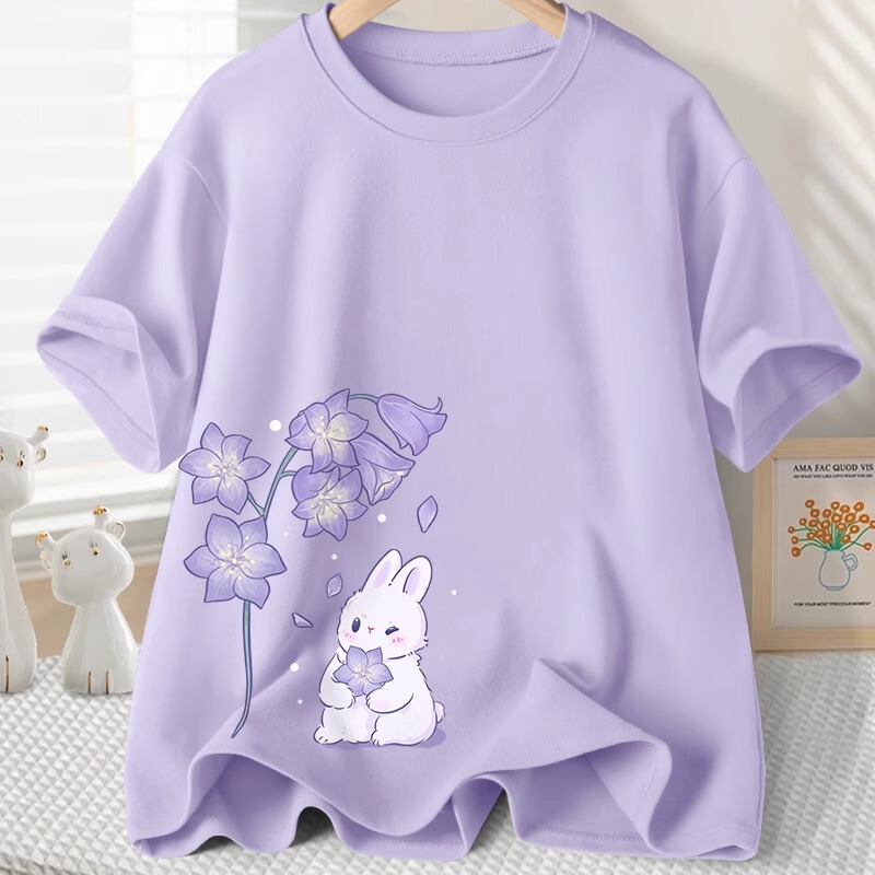 Purple T-Shirt for Women, Summer Student Short-Sleeve, Summer Style 2025 New Model, Loose Half-Sleeve T-Shirt, Petite Top