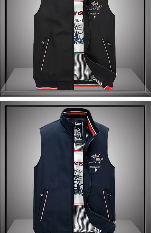 Mùa xuân và mùa thu vest cá mập cộng với cotton kinh doanh vest nam đứng cổ áo dày vest rộng tay áo rộng kích thước lớn - Áo vest cotton áo khoác mùa đông nam