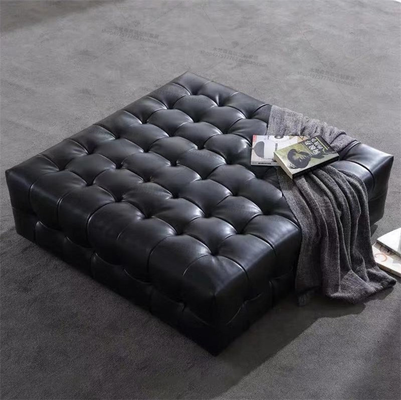 Nordic Genuine Leather Shoes Changing Bench Home Cloakroom Living-room Lounge Sofa Stool Mall Clothing Shop Square Tea Table Leather Mound