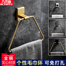 All copper solid light luxury wind gun gray towel ring bathroom storage rack bathroom pendant no punching towel ring