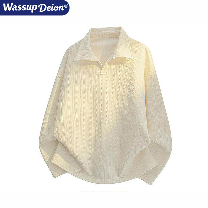 Wassupdeion Japanese Style Polo Shirt, Lazy Style, New Spring Casual Versatile V-Neck Shirt, Men's Long-Sleeve Sweatshirt Wassupdeion Japanese Style Polo Shirt, Lazy Style, New Spring Casual Versatile V-Neck Shirt, Men's Long-Sleeve Sweatshirt