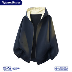 Wassup Shark American-Style Heavyweight Hooded Sweatshirt Jacket for Men, Spring and Autumn, Cool and Casual, Loose Knit Hoodie