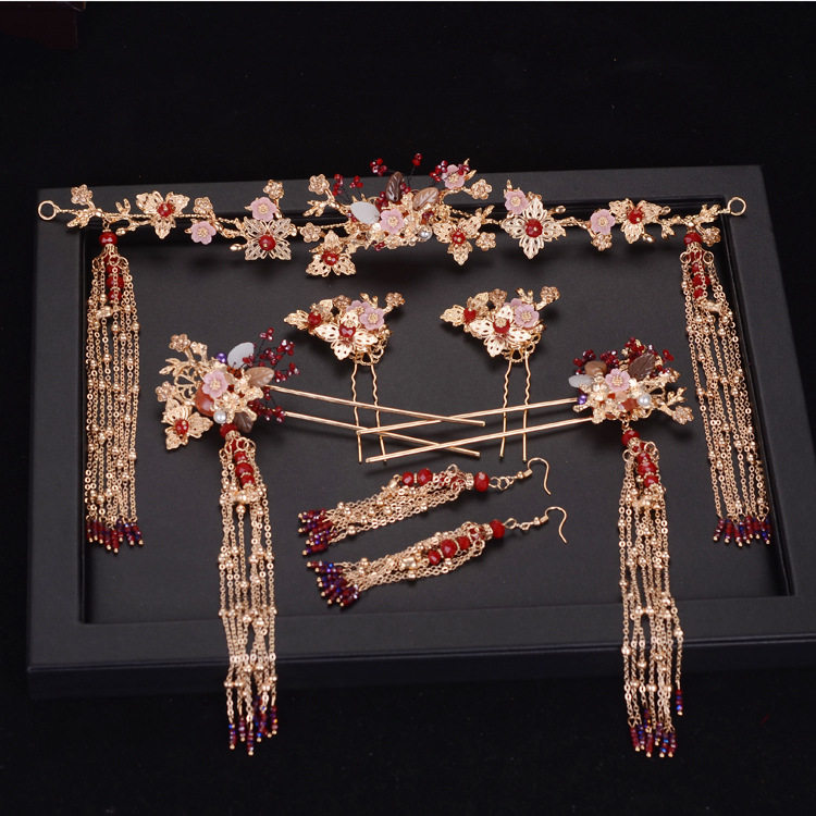 Ancient Clothing Show and Bride's Head Accessories Suit Hair Stirling hairstyle Rocking Flowing Su Atmosphere Chinese Wedding Toast with Wine Accessories