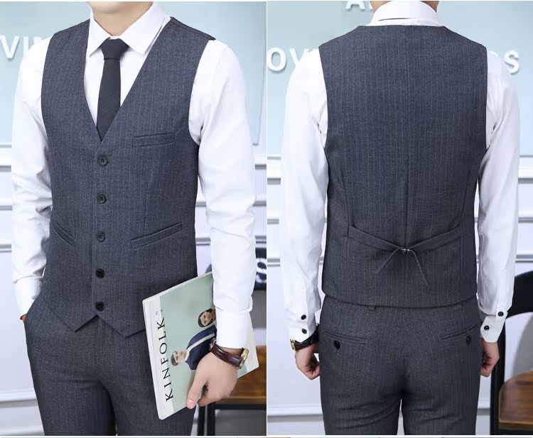 Váy công sở nam sọc phù hợp với áo ba lỗ nam phiên bản Hàn Quốc của chú rể váy cưới phù hợp với nam bộ vest nam trẻ trung