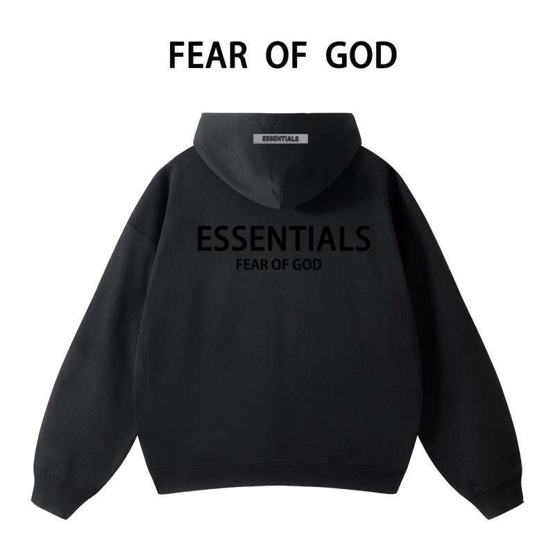 Trendy Brand Essentials Double-Line Hooded Sweatshirt with Front and Back Flocking Letters for Men and Couples, Loose Fog Hoodie Jacket