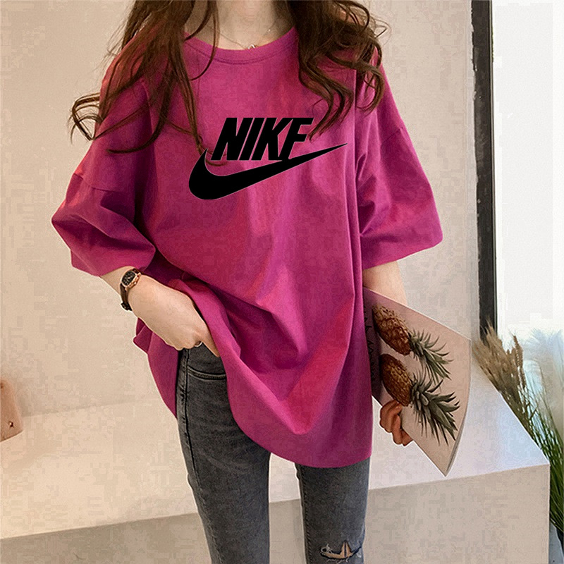 女性用ミディアム丈半袖Tシャツ、大きいサイズ、ゆったりコットン、2024年夏の新スタイル、ニッチなデザイン、オーバーサイズ