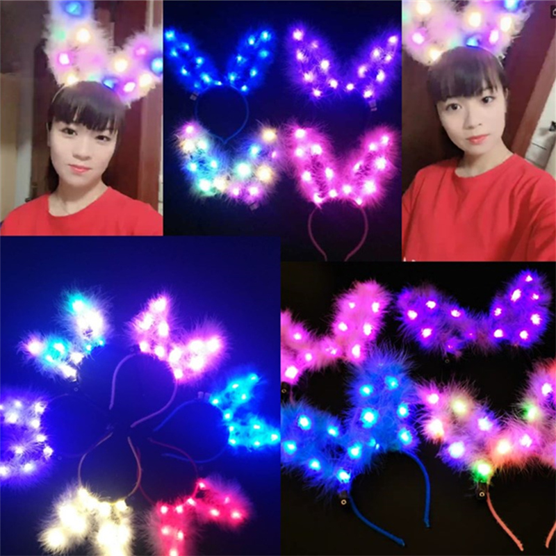 Luminous extended feather Rabbit ear hair band Children's hair ornament Glitter concert hair band party headdress cute props