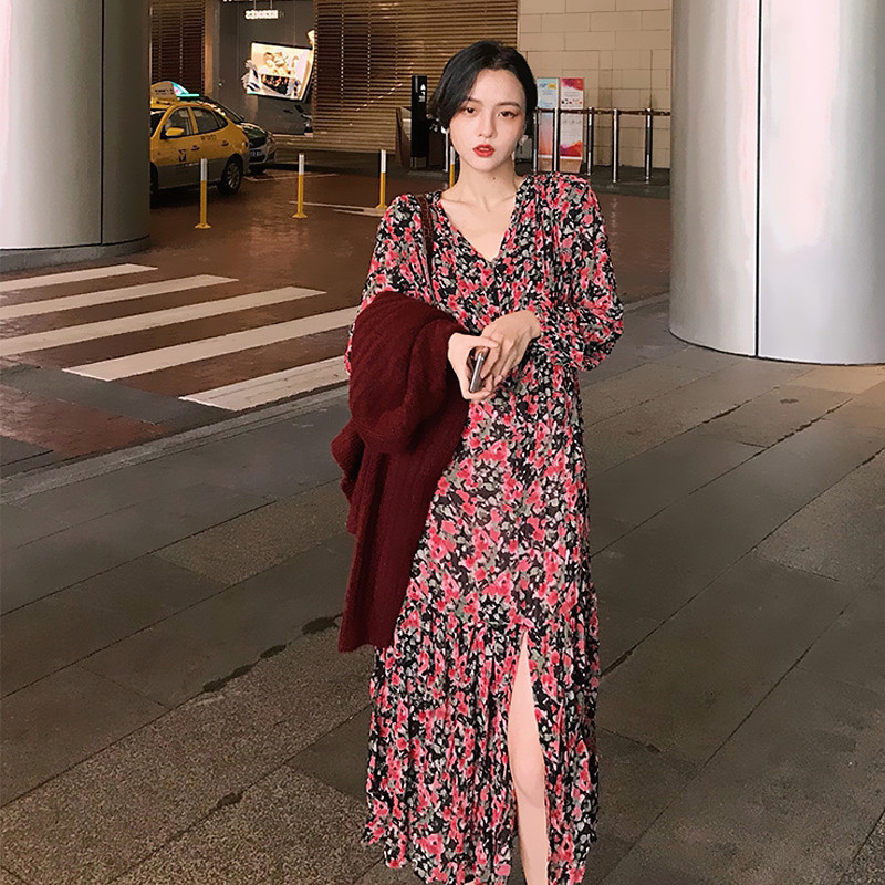 sandro bassa 2020 floral dress spring and summer new Chiffon loose thin Korean version of the long version of the long skirt