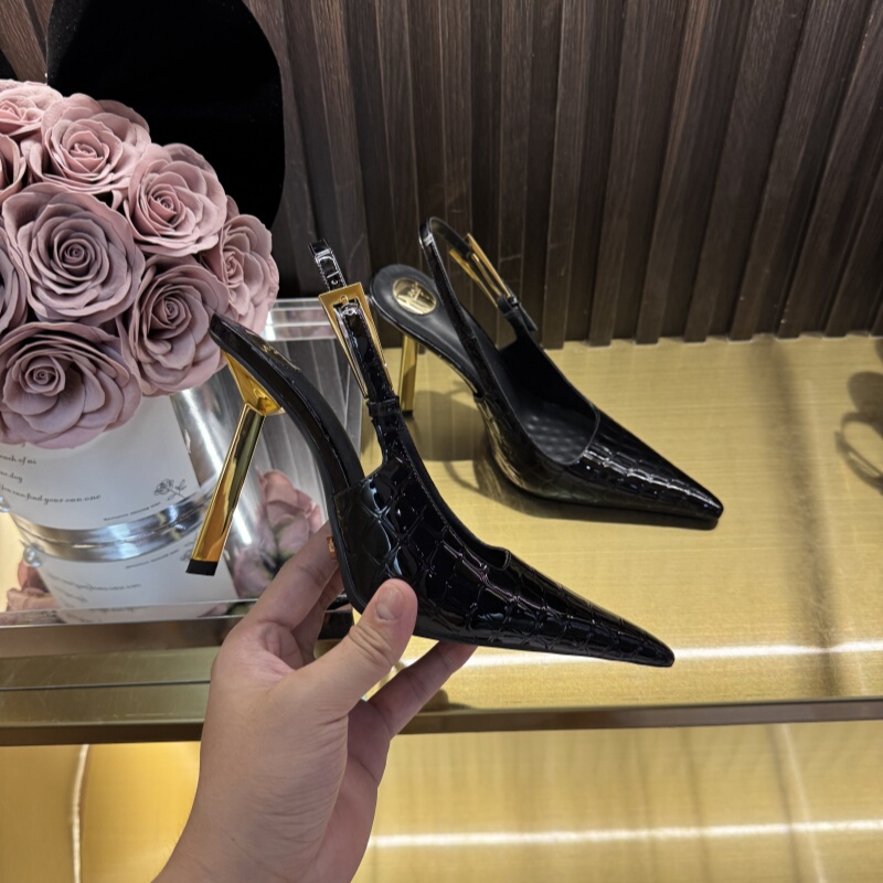 Black High-Heeled Shoes for Women 2026 New Style Gold Heel Comfortable Square Toe Stiletto Closed-Toe Sandals for Women Summer