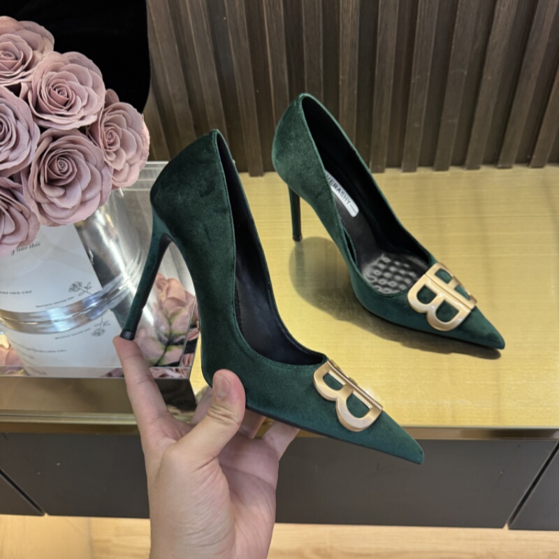 Green High-Heeled Shoes for Women 2026 New Winter Double-B Stiletto Heel 10cm Elegant High-End Comfortable French Pointed Toe Pumps