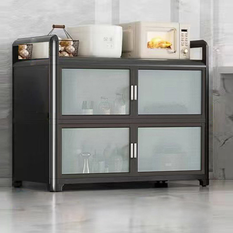 铝合金储物柜碗柜厨房置物架落地多层收纳多功能微波炉餐边橱柜子
