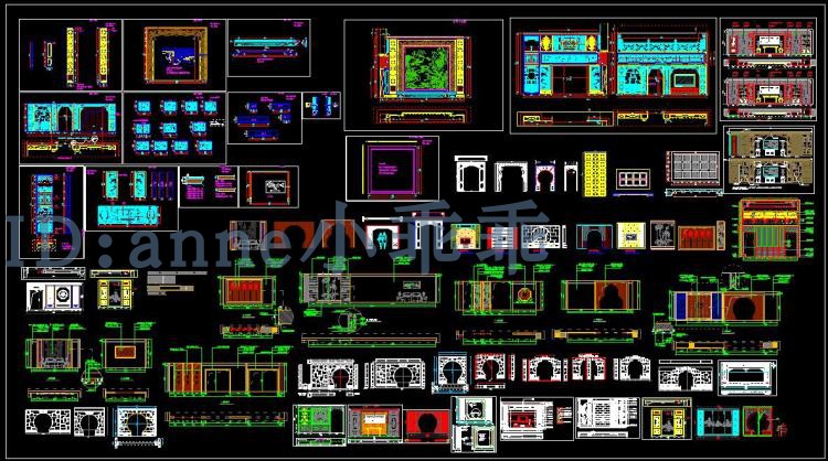 tivi qled samsung Toàn bộ gỗ cổ điển Trung Quốc biệt thự tường nền CAD mặt tiền TV nền bảng điều khiển màn hình cornice khắc phòng khách cad - TV tivi samsung