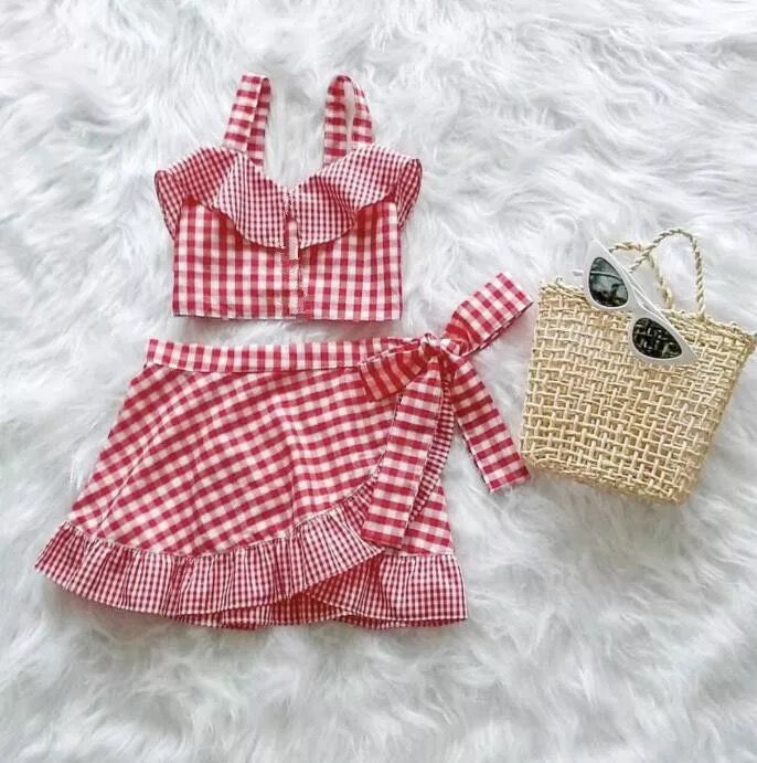 19 Xia Xin ins quần áo trẻ em cô gái kỳ nghỉ gió kẻ sọc sling nơ váy phù hợp với trẻ em - Phù hợp với trẻ em áo bé trai