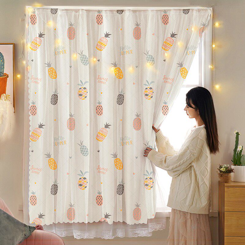 Blackout Velcro Curtain Bay Window Shade Shade Cloth Short Girls 2022 New Living Room Punch-Free Bedroom