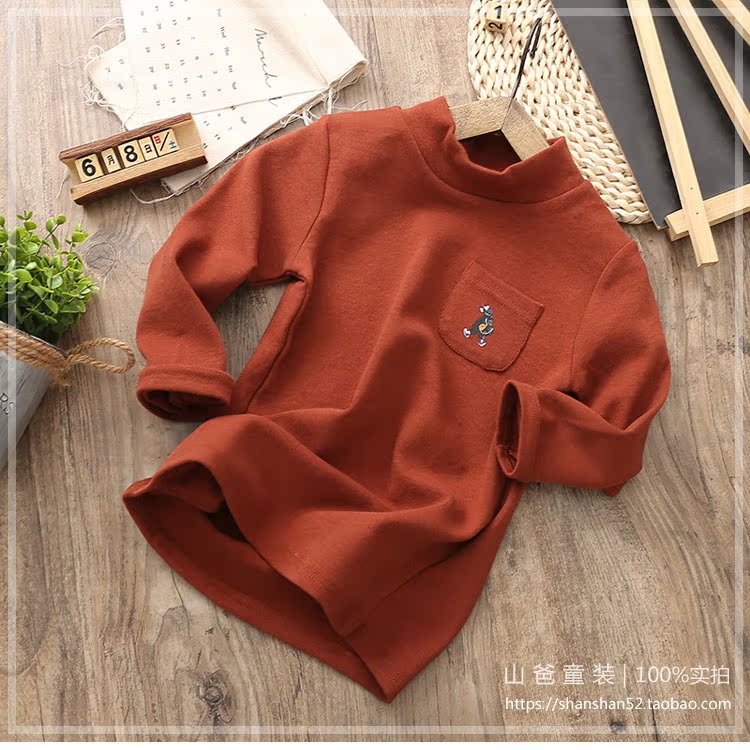 C8 dày mềm 糯 cotton ~ trẻ em nửa cổ cao cổ áo đáy 2018 áo thun dài nữ nữ vest ấm áp mùa thu áo thun bé trai xuất khẩu