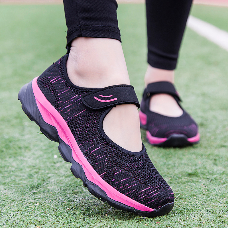 Atmospheric Black Rose & 19002summer Warrior  Women's Shoes Middle aged and elderly Mom shoes Mesh surface ventilation Single shoes soft sole gym shoes light non-slip Walking shoes