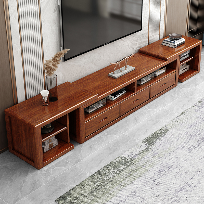 Hupeach Wood Solid Wood Tea Table TV Cabinet Combo Modern Chinese Living Room Furniture Lockers Log Minima TV enclosure
