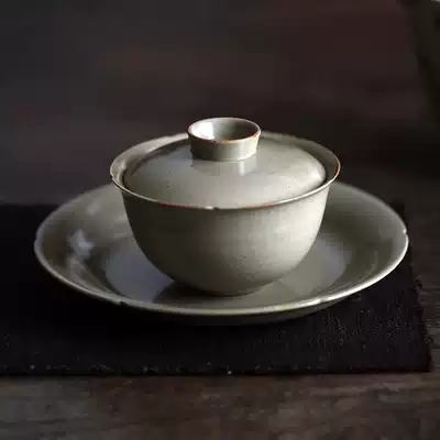 Longwubun middot utensils] Yinshantang Grass Wood ash glaze lotus green cover Bowl kung fu tea set