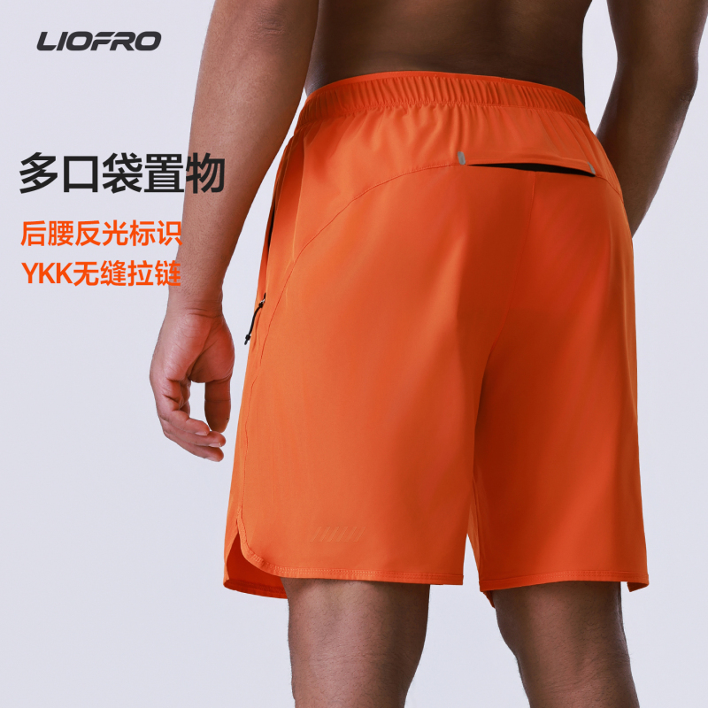 Liofro【Back Waist Ykk Zipper Waist Bag】Marathon Running Quick-Drying Training Fitness Sports Shorts