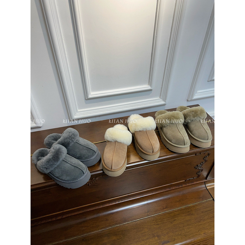 Super Addictive~ Instantly Appealing, Fleece-Lined Thick-Soled Wool Slippers for Women, Slip-On Star Slippers for Outdoor Wear, Closed-Toe Half Slippers