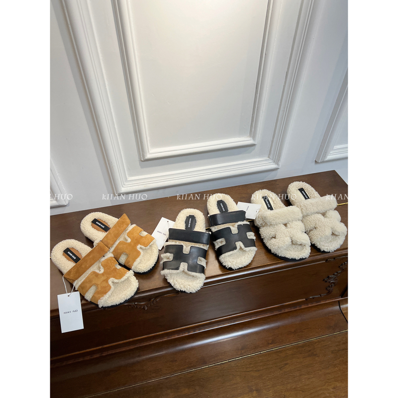 Super Good Version~ High-End Brand! Erjiu Genuine Leather Velcro Thick-Soled Furry Shoes for Women, H Slippers, Casual Fur Slippers for Winter Super Good Version~ High-End Brand! Erjiu Genuine Leather Velcro Thick-Soled Furry Shoes for Women, H Slippers, Casual Fur Slippers for Winter