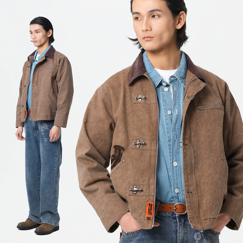 Gikos Industrial Original Tools Series Airplane Buckle Dirty-Dyed Retro Loose Workwear Jacket
