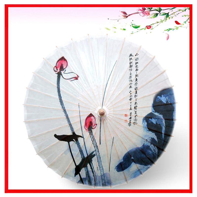 Traditional non-legacy oil paper umbrella Zhang Daqian lotus ink style full wear half wear waterproof sunscreen ancient costume props dance