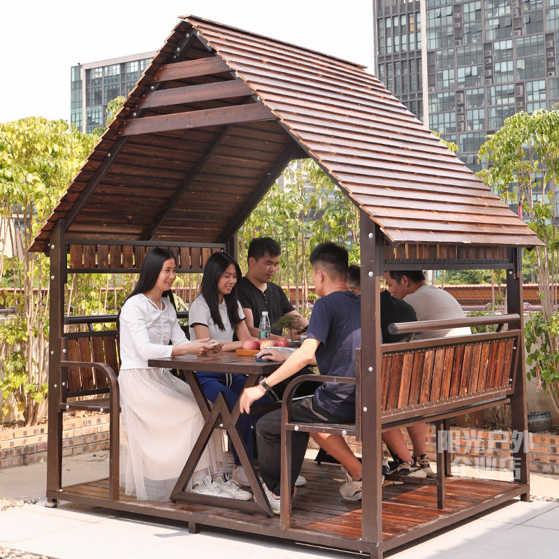 Outdoor Courtyard Garden Anti-Corrosion Wood Gazebo Wooden House Wrought Iron Villa Leisure Gazebo Table and Chair Wooden House Set Solid Wood Outdoor Courtyard Garden Anti-Corrosion Wood Gazebo Wooden House Wrought Iron Villa Leisure Gazebo Table and Chair Wooden House Set Solid Wood