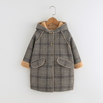 Girls clothing coat 2023 new Korean boys and girls baby hood plus thickening medium and long coat
