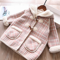Childrens windshirt autumn and winter boys and girls plate with a jacket baby long casual plus wool coat