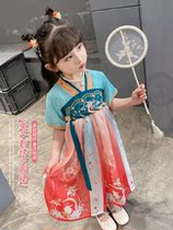 Girls dress Han dress 2022 new children dress summer old baby summer embroidered flaggown princess dress