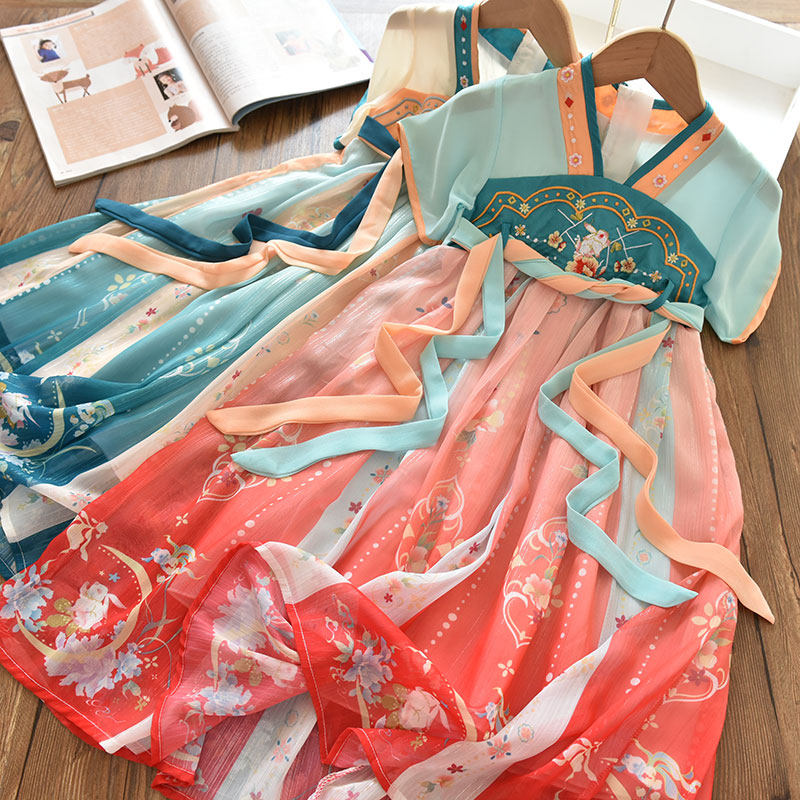 Girls Han Dress Super Fairy Chinese Dress Down 2023 New Dress Summer Girl Small Girl Antique Dress