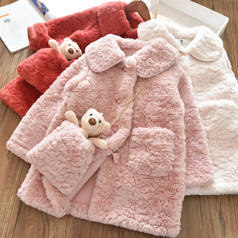 Girls Winter Costume 2022 new baby lamb hair children's gas long - stained coat tide