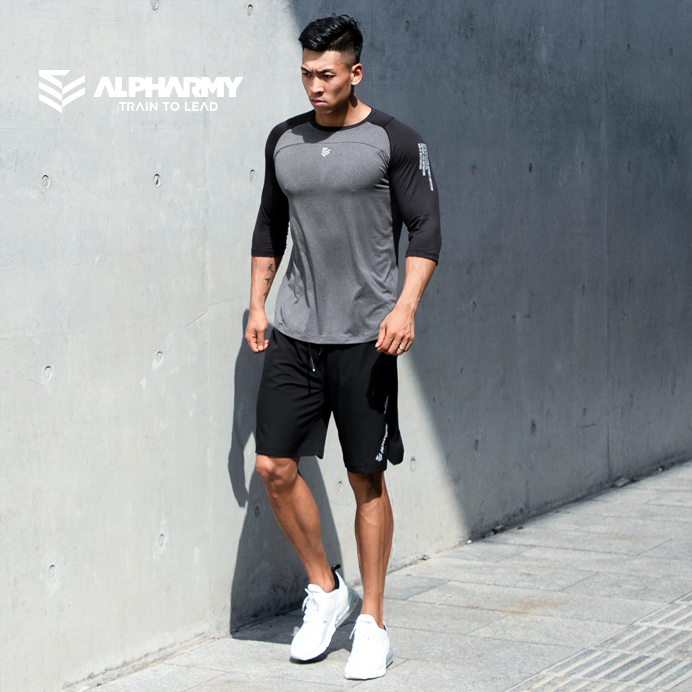 Alpharmy fitness seven-point sleeve sports T-shirt men's tide training long-sleeved quick-drying clothes loose breathable moisture wicking