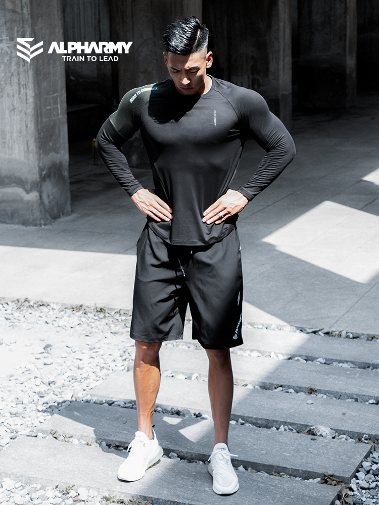 Alpharmy quick-drying fitness long-sleeved sports T-shirt men loose running training muscle European and American moisture wicking