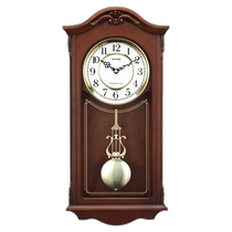 (Self-operated) Japanese Lisheng solid wood wall clock living room household Chinese-style wall clock ringing time music European retro