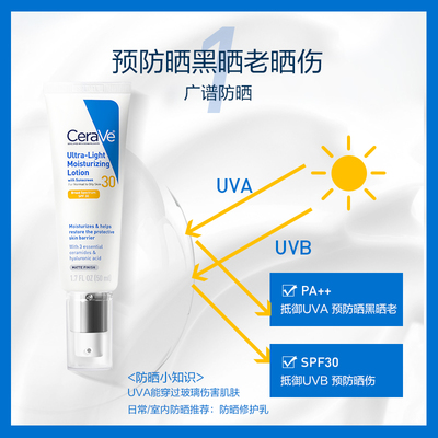 【自营】CeraVe/适乐肤SPF30日间无油防护乳防光老保湿50ml*2支