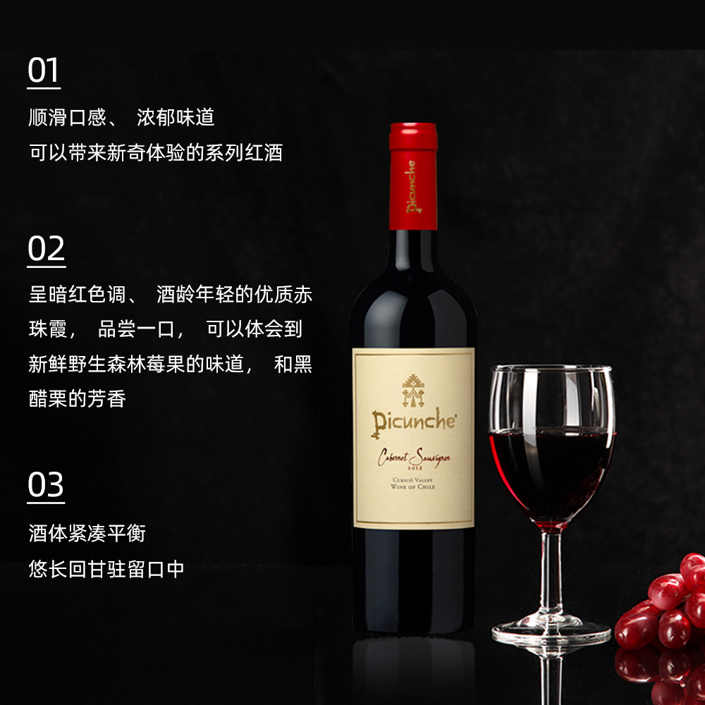 Picunche 碧春哲 赤霞珠干红葡萄酒 750ml 双重优惠折后￥46包邮包税 西拉子干红葡萄酒可选