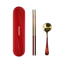 (Self-operated) Glasslock 304 stainless steel tableware spoon 2-piece set with box portable tableware set chopsticks