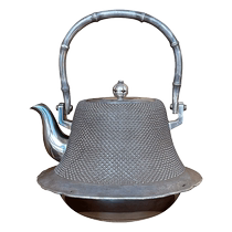 Japanese silverware Tiebang-made sterling silver Fuji-shaped grained bamboo-shaped handle silver kettle Japanese-style smoke wave for boiling soup